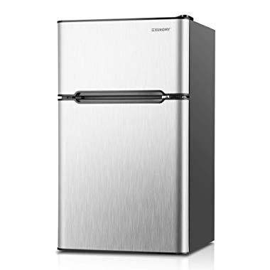 Euhomy Mini Fridge with Freezer, 3.2 Cu Ft 2 Door Upright Compact Refrigerator with Freezer Ideal Food and Drink Storage Mini Refrigerator for Home, Kitchen, Dorm, Apartment And Office.