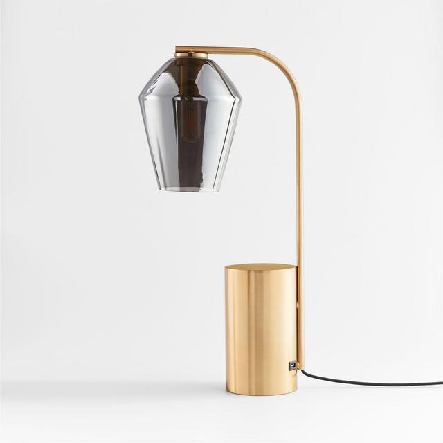 Arren USB Brass Table Lamp with Silver Angled Shade