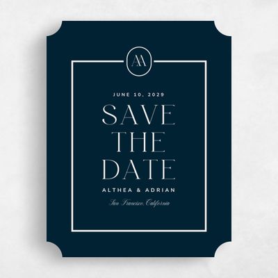 Blue Ticket Wedding Save the Date - Conrad Portrait