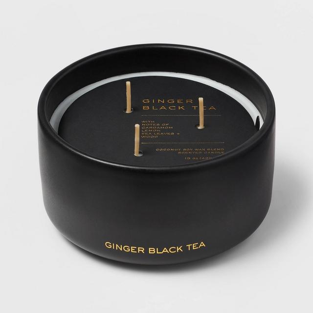 15oz Ceremic Jar 3-Wick Black Lable Ginger Black Tea Candle - Threshold™