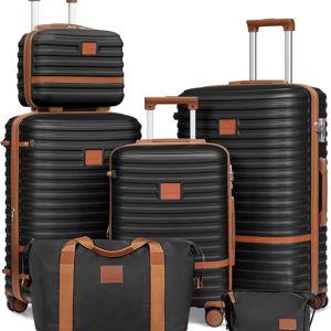 Joyway Luggage Set 3 Piece Suitcase Sets with Spinner Wheel,Hardside Expandable Travel Laggage with TSA Lock (13/20/24/28 Black brown