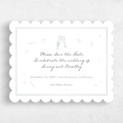 White Scalloped Wedding Save the Date - Willa Landscape