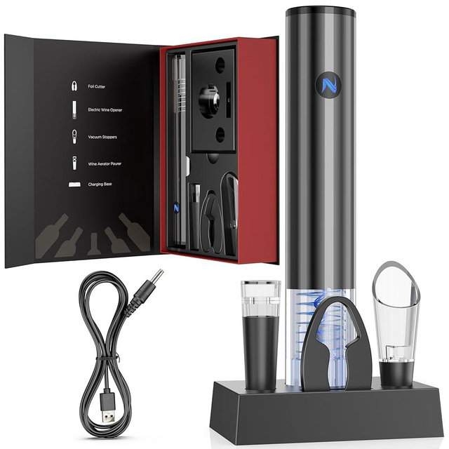 Newise Electric Wine Opener, Single Button for Effortless Opening, with Charging Base & 4 Accessories, Rechargeable Wine Gift Set for Women/Men, Christmas, Housewarming