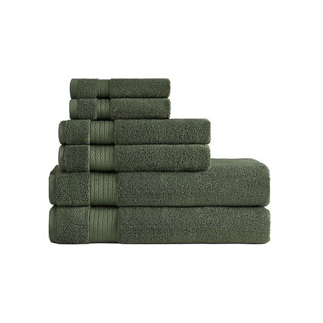 Ozdilek 6-Piece Bath Towel Set, 2 Bath, 2 Hand, 2 Wash, 100% Cotton Turkish Towels, 2 Bath Towels (30x60/550 GSM), 2 Hand Towels (16x30/575 GSM), 2 Washcloths (13x13/600 GSM) (Fern Green)