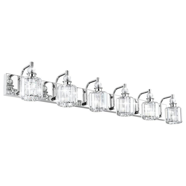 Ralbay Crystal Vanity Lights 6 Light 48" Modern Crystal Bathroom Lights Fixtures Over Long Mirror Stainless Steel Chrome Vanity Light for Bathroom Wall Lights Fixtures