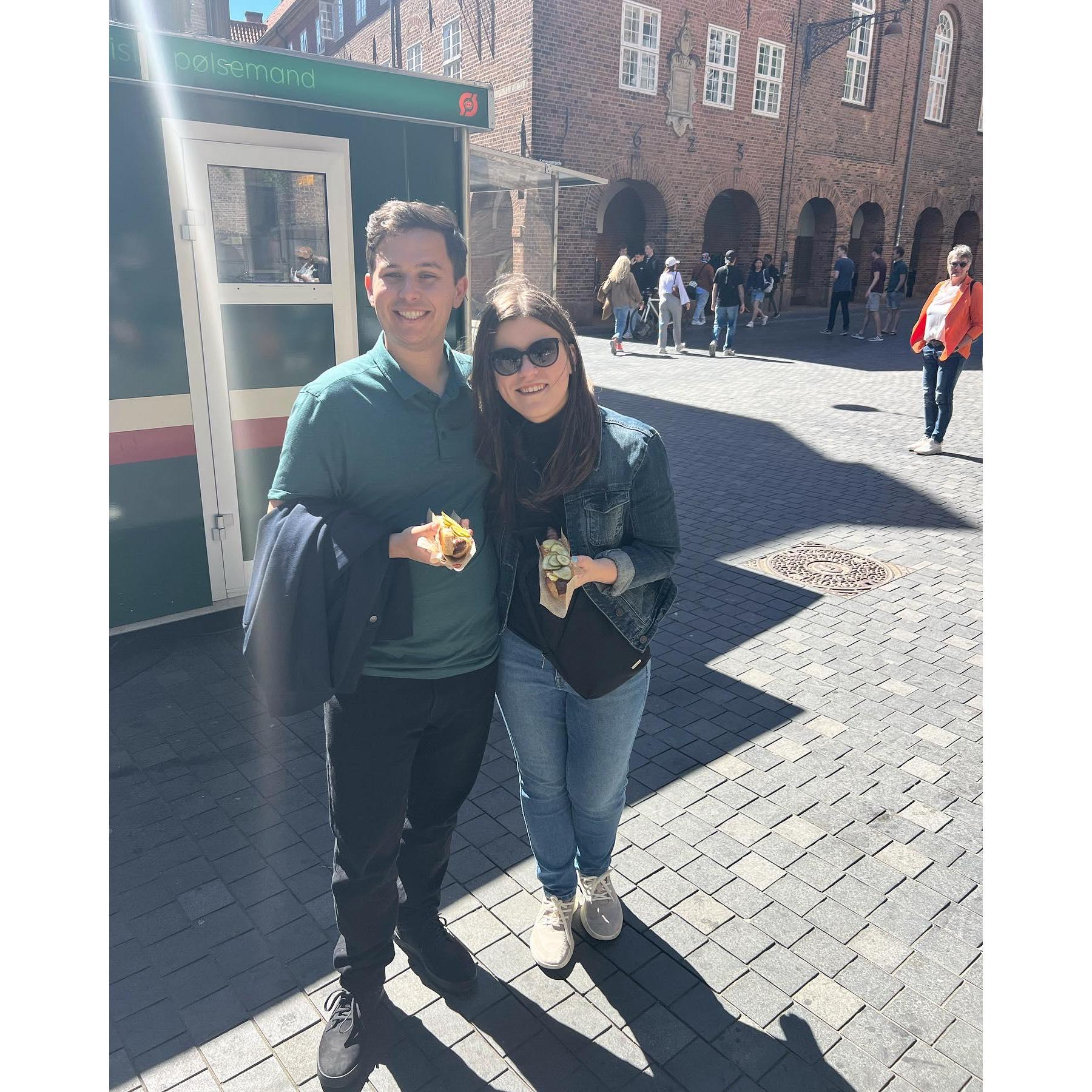 Our first hotdog pit stop in Copenhagen.