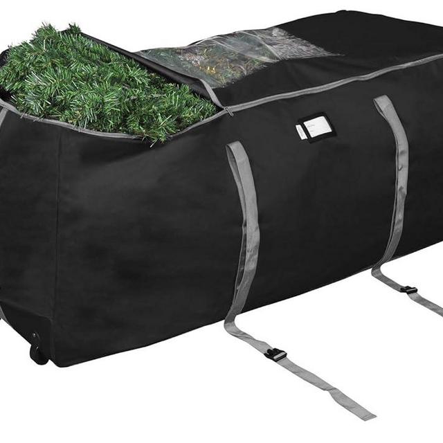 ProPik Rolling Christmas Tree Storage Bag, Fits Up to 9 Foot Tall Disassembled Trees, 25" X 25" X 60", Extra Large Heavy Duty Xmas Container with Wheels, Handles and Straps (Black)