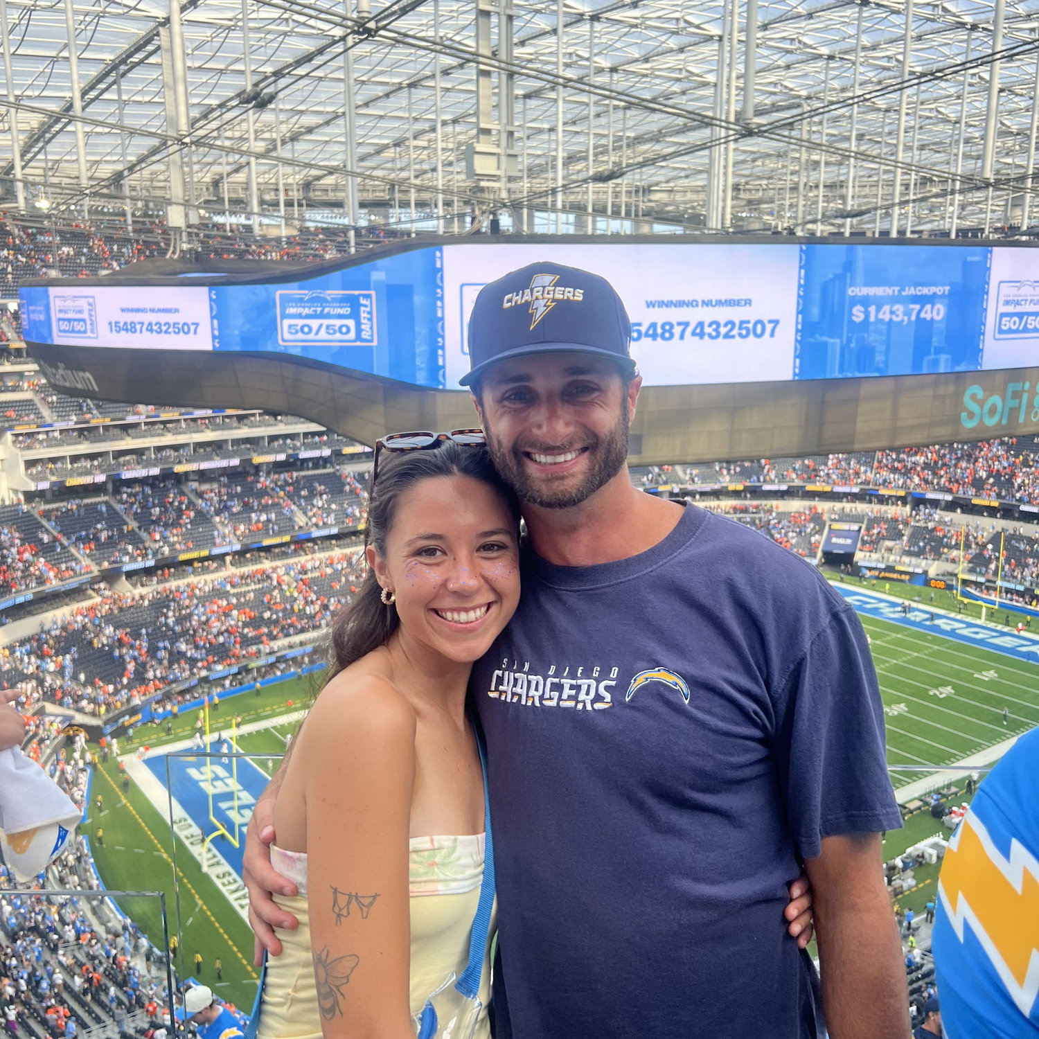 Our first Chargers game together! Lexie did not know what she was in for. (First month of dating).
