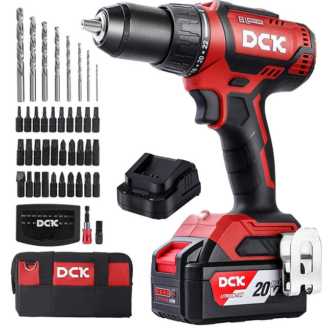 DCK Brushless Cordless Drill Set, 20V Electric Drill with 4.0Ah Battery and Charger, 1/2-Inch Keyless All-Metal Chuck, 2 Variable Speeds, Power Drill Kit for Screw Wood/Ceramic/Tile/Steel (KDJZ04-13)