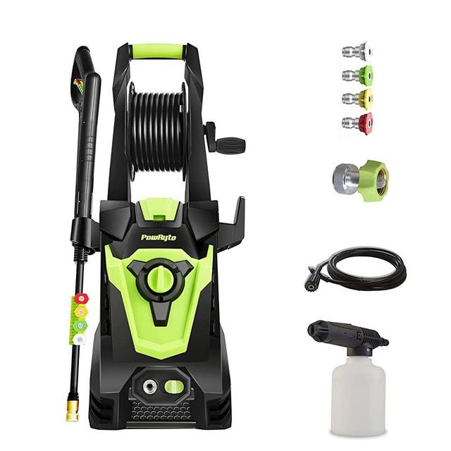 PowRyte Electric Pressure Washer with Hose Reel, Foam Cannon, 4 Different Pressure Tips, Power Washer, 4000 PSI 2.6 GPM