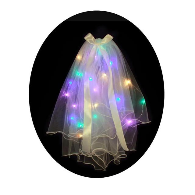 Foyte Light Up Wedding Bridal Veil 2 Tiers Bride Pearl Veils LED Bachelorette Bridal Hair Bow Short Tulle Hair Accessories(White)