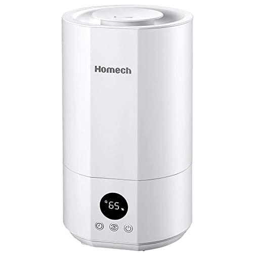 Homech Top Fill Cool Mist Humidifiers, 4L Quiet Ultrasonic Humidifier with AI Mode, 3 Mist Level Adjustable, 12H Timer, Sleep Mode, Smart Air Humidifiers for Bedroom Living Room - Lasts Up to 40 Hours