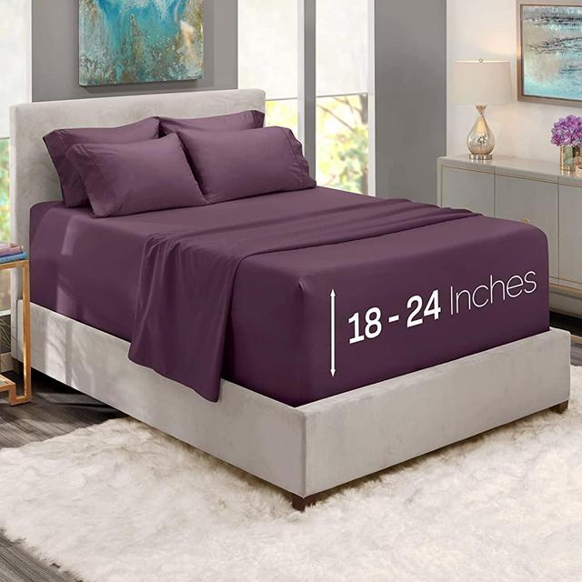 Nestl Extra Deep Pocket California King Sheet Set - 6 PC Soft Microfiber California King Sheet Sets deep Pocket - Fade Resistant Bedding Sheets & Pillowcases - California King, Eggplant Purple
