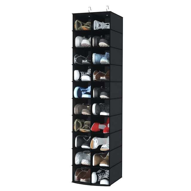 coastal rose Hanging Shoe Organizer for Closet, 20 Sections Hanging Closet Organizers and Storage Shelves, Space Saving Hanging Shoe Rack, Black, 12''W×12''Dx 50''H