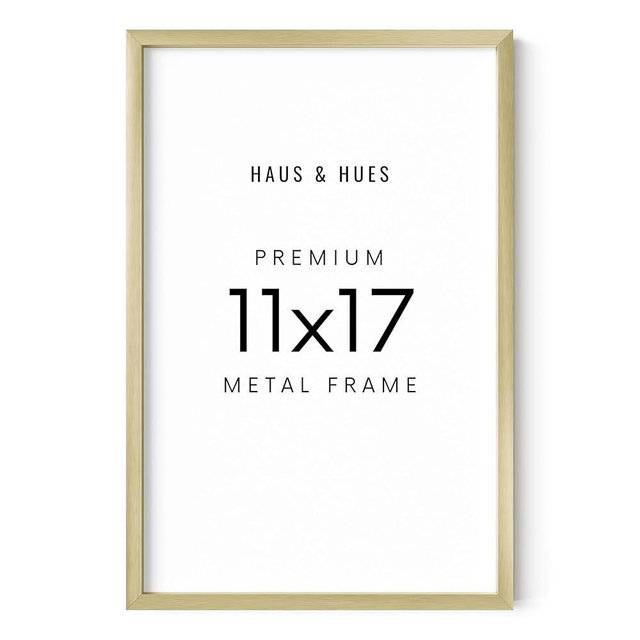HAUS AND HUES 11x17 Gold Picture Frame - Gold 11x17 Frame Aluminum, Vertical & Horizontal Hanging, Shatterproof Plexiglass - Ideal for Home, Room, Office Decor (11x17 in, Gold)