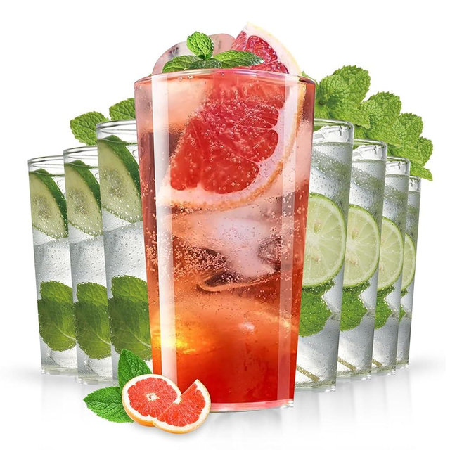 Liacere Plastic Drinking Glasses Set of 12-18oz Highball Clear Reusable Plastic Glasses Colors, Water Glasses Cups, Bar Tumbler Glassware Set for Beer, Juice, Cocktail, Milk for Mother's Day