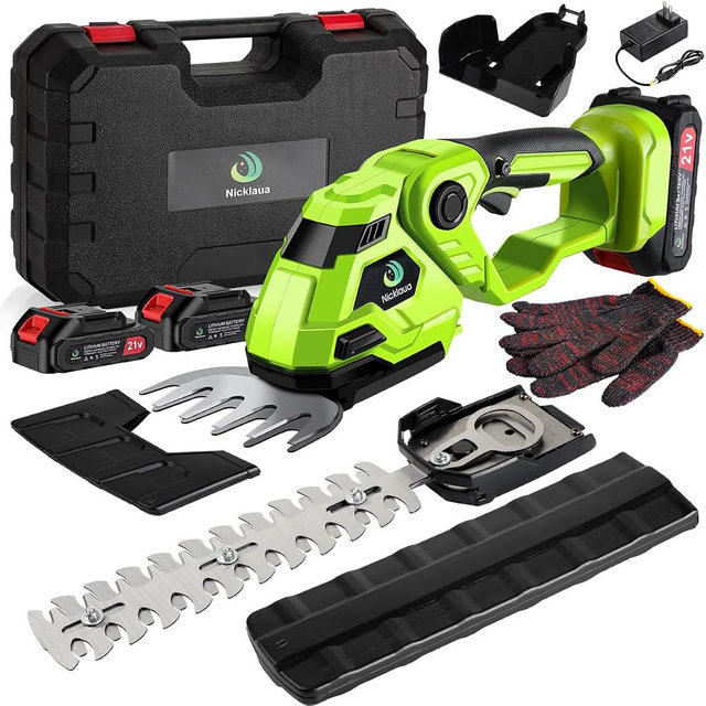 Cordless Hedge Trimmer，2-in-1 Bush Trimmer，Cordless Grass Shear & Shrubbery Trimmer with Dual-Action Blade Cutting Capacity,Hedge Shear with 2 PCS Rechargeable Battery and Charger for Garden,Lawn.