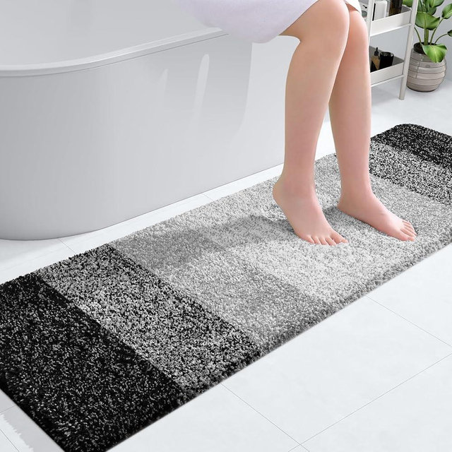 OLANLY Bathroom Rug Mat 59x17, Extra Soft and Absorbent Microfiber Bath Rugs, Non-Slip Plush Shaggy Bath Carpet, Machine Wash Dry, Bath Mats for Bathroom Floor, Tub and Shower, Black