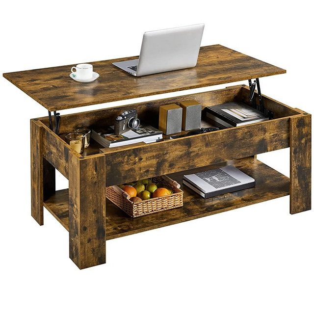 Yaheetech Lift Top Coffee Table with Hidden Compartment and Storage Shelf, Rising Tabletop Dining Table for Living Room Reception Room, 47.5in L, Rustic Brown