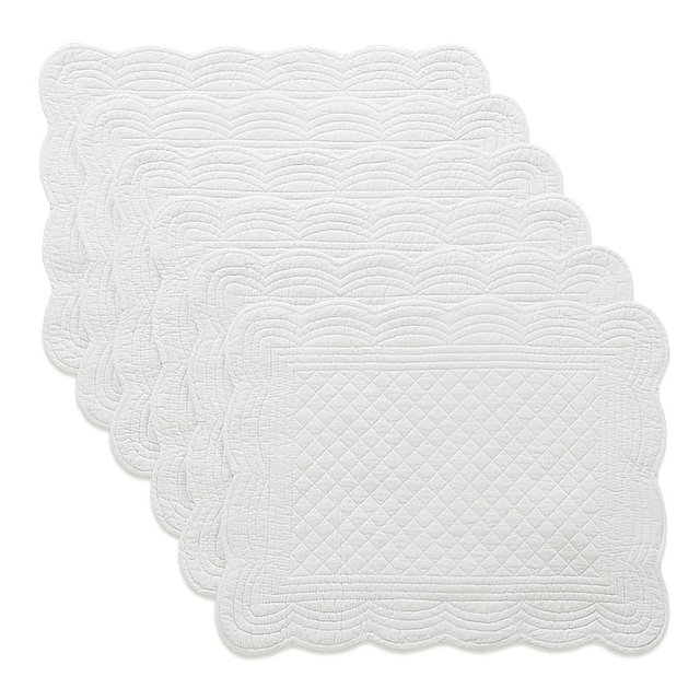 HOMBYS Quilted Placemats Set of 6 Washable-13x18 inches Rectangular Placemats for Kitchen Table-100% Cotton Fabric Rectangular Table Mats-Cotton (18"x13", Cream White)