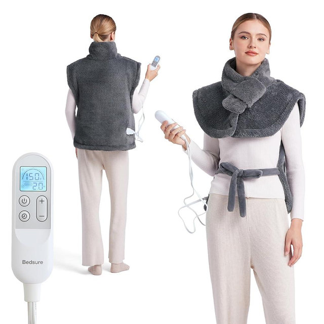Bedsure Full Body Heating Pad for Back - Valentine Birthday Gifts for Seniors Women Mom, Wrap Electric Heated Pad for Neck and Shoulders, Fast Heating Large 24"x34", ETL Certified, Grey