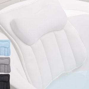 GORILLA GRIP Mesh Bath Pillow for Tub, 6 Powerful Suction Cups, Oversized Headrest with Breathable FlexComfort Technology for Neck, Head, Back Support, Luxury Machine Washable Bathtub Must Haves White