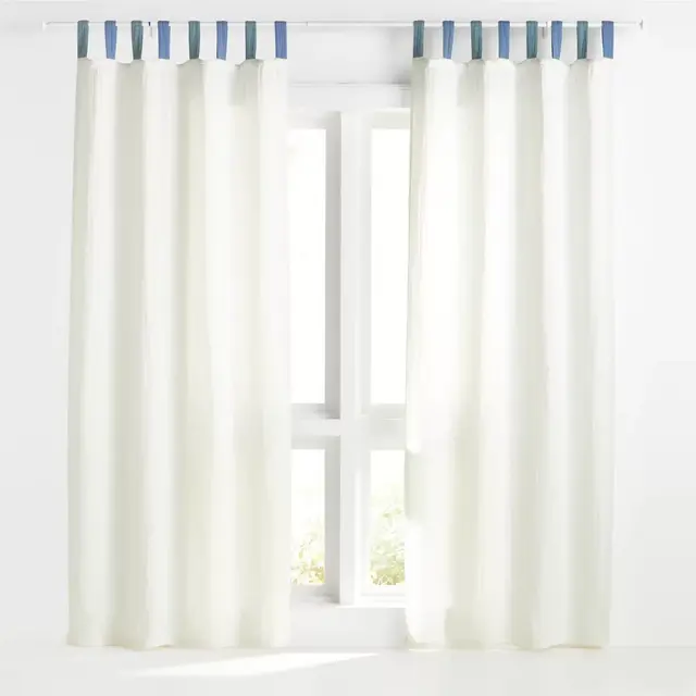 63" Blue Tab Muslin Curtain Panel
