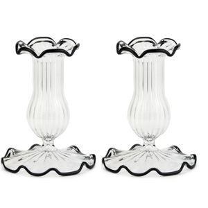 Moda Domus Set-Of-Two Small Scalloped Glass Candle Sticks