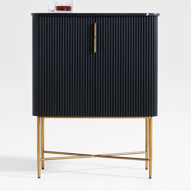 Fayette Black Nero Marquina Fluted Bar Cabinet