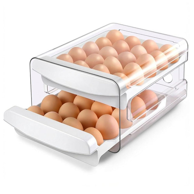 Zagtag® Egg Holder for Fridge, 2-Tier Stackable 40 Eggs Organizer Drawer for Refrigerator, Space-Saving Egg Container, Clear Plastic Egg Tray for Kitchen Storage