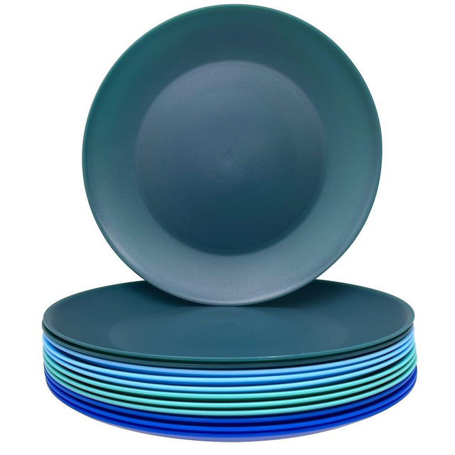 AOYITE Plastic Plates Reusable 10 inch, Unbreakable Dinner Plates set of 12, BPA Free Microwave & Dishwasher Safe Party Plate for Any Occasion, BBQ, Travel, Events (Coastal)