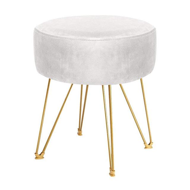 ERONE Round Footstool Ottoman Velvet Dressing Stool with Gold Metal Legs Upholstered Footrest, Makeup Chair Side Table for Kitchen Bedroom Living Room (Beige)