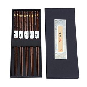 ZxU 5 Pair Natural Hardwood Wooden Japanese Chopsticks Set with Gift Box (Flower)