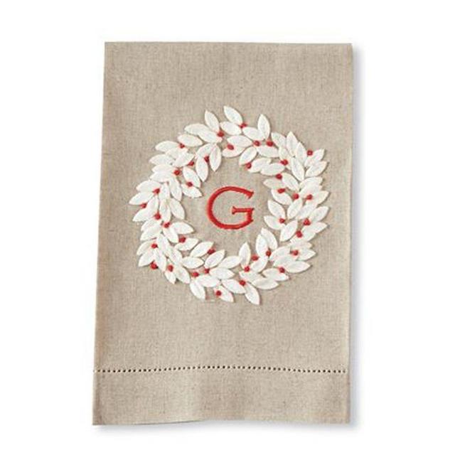 Mud Pie Initial G Christmas Wreath Linen Towel