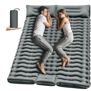 Double Camping Sleeping Pad, 4'' Extra-Thick Inflatable Camping Pad Foot Press Ultralight 2 Person Camping Mat with Pillow for Camping Hiking Traveling Backpacking Tent-Gray