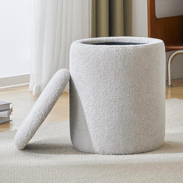 YFO Round Boucle Ottoman with Storage, Multifunctional Upholstered Vanity Chairs for Makeup, Soft Padded Seat with Removable Lid, Modern Rest Stool Seat for Living Room, Bedroom, Grey