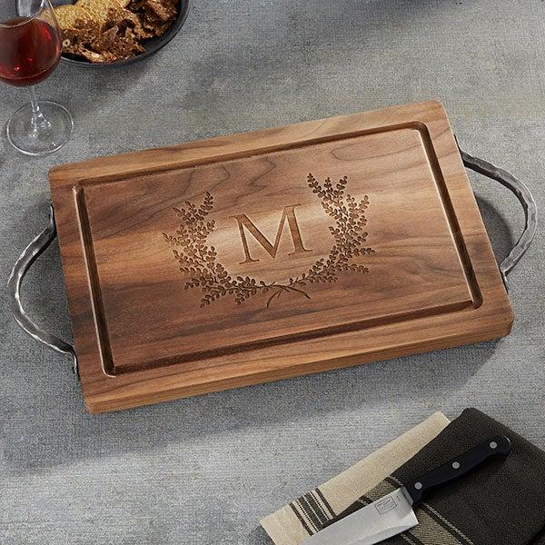 Maple Leaf Engraved Walnut Cutting Board-Handles