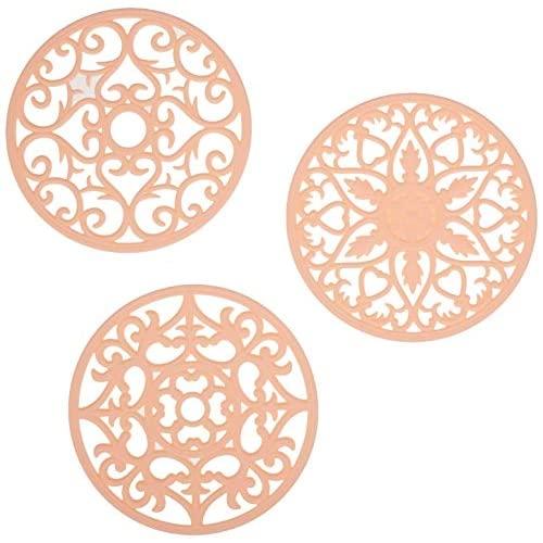 New Peach Color | Set of 3 Silicone Trivets for hot pans | Decorative design mimics iron trivets | Flexible hot pads for hot dishes | BPA Free | Perfect for Bridal or Housewarming Gift (Peachy Pink)