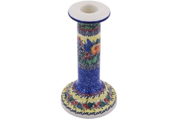 Polish Pottery 8" Candle Holder Copper Rose Meadow UNIKAT