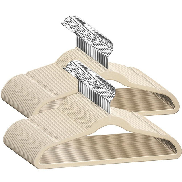 TechZoo 50 Premium Kids Velvet Hangers - 14" Inch Non-Slip Kids Hangers - Ultra Slim Space Saving Children Hangers - 360°Swivel Hook, Strong & Durable Kids & Preteen Hangers - Ivory