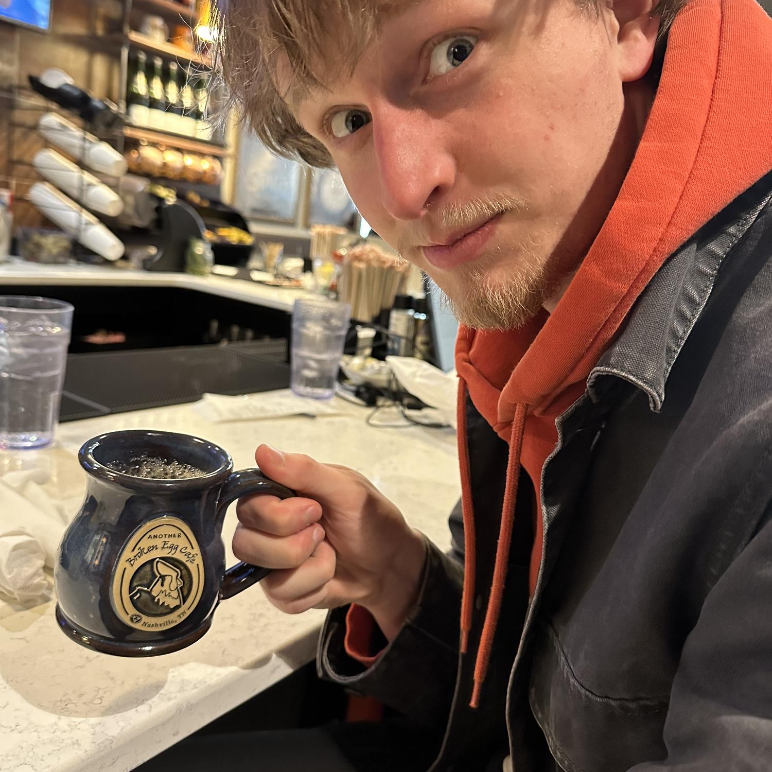 Luke at breakfast in Nashville after a night out