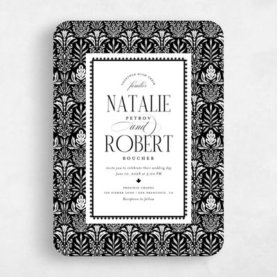 Black Rounded Wedding Invitation - Halina Portrait Letterpress