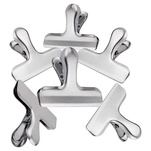 Croc Jaws Metal Chip Clips, 60% Extra Thick, 3" x 2.5" x 1.2", Pack of 6, Silver