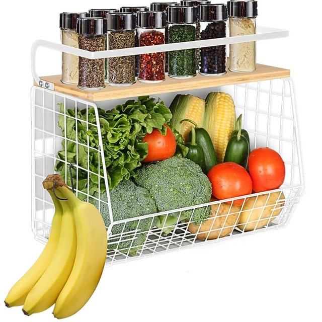Magnetic Shelf for Fridge with Wood Lid, Fruit Potato and Onion Storage Bins, Pantry Organizers & Storage, Large Container Magnetic Spice Rack for Refrigerator, Kitchen Counter, Cabinet (1, White)