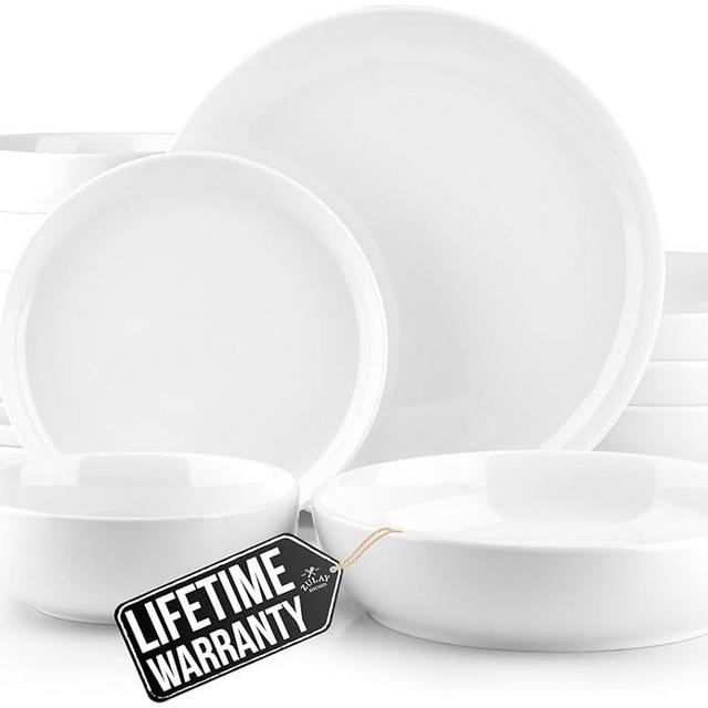 Zulay Kitchen Nova Porcelain Dinnerware Set, Service For 4 - Chip & Scratch Resistant White Plates And Bowls Sets - Microwave & Dishwasher Safe - White