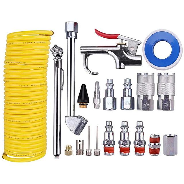 WYNNsky Air Compressor Accessory Kit, 1/4 Inch NPT Air Tool Kit with 1/4 Inch x 25Ft Coil Nylon Hose/Blow Gun/Tire Gauge - 20 Pieces