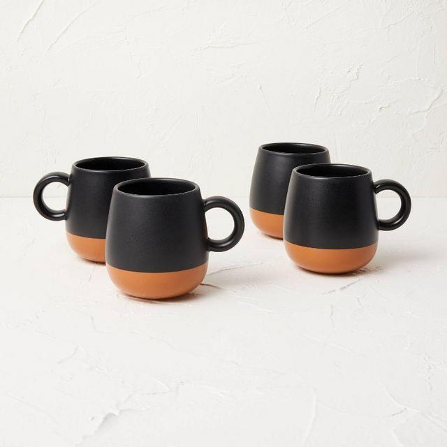 13oz 4pk Stoneware Mugs Black/Orange - Opalhouse™ designed with Jungalow™