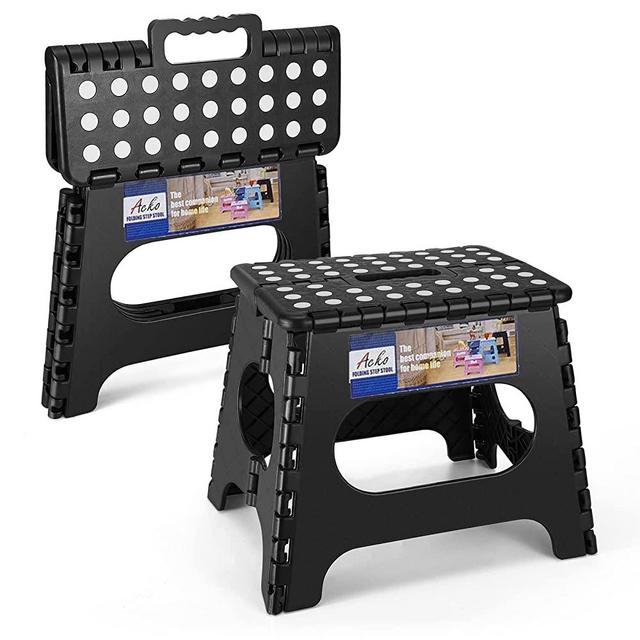 Acko 11 Inch Folding Step Stool Lightweight Plastic Step Stool -Foldable Step Stool for Adults,Non Slip Folding Stools for Kitchen Bathroom Bedroom Black