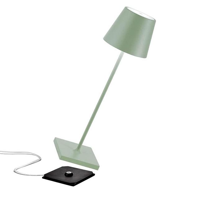 Poldina Pro LED Table Lamp (Sage Green) Touch On/Off, Touch Dimmable, Aluminum, IP54 Protection, Indoor/Outdoor, Contact Charging Base incl, USA Plug