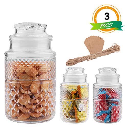 60oz Glass Food Storage Canisters Jars with Tight Lids for Kitchen or Bathroom ~ Food,cookie,cracker, Storage Containers, Set of 3